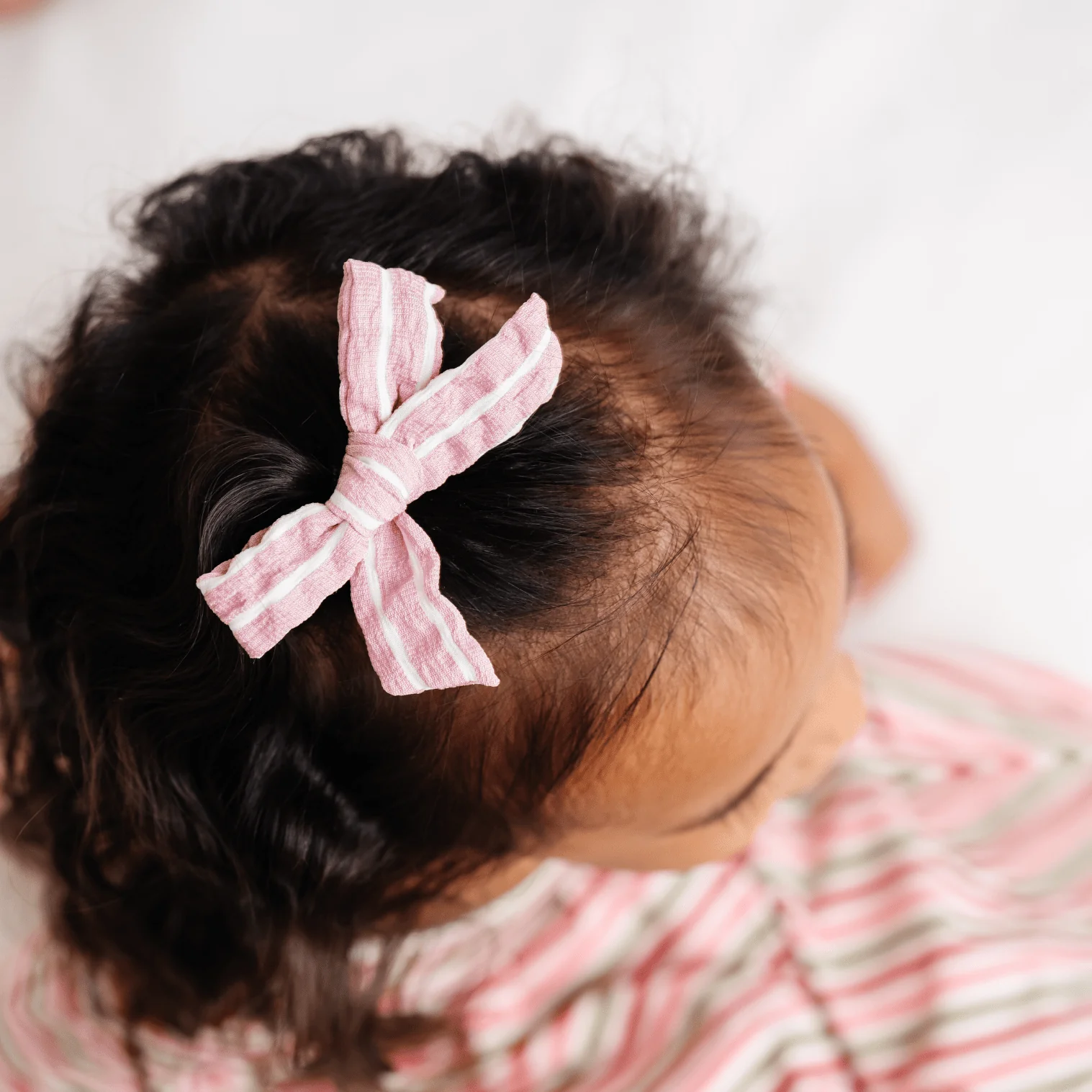 Pink and White Stripe Pigtail Bow Clip - Image 2