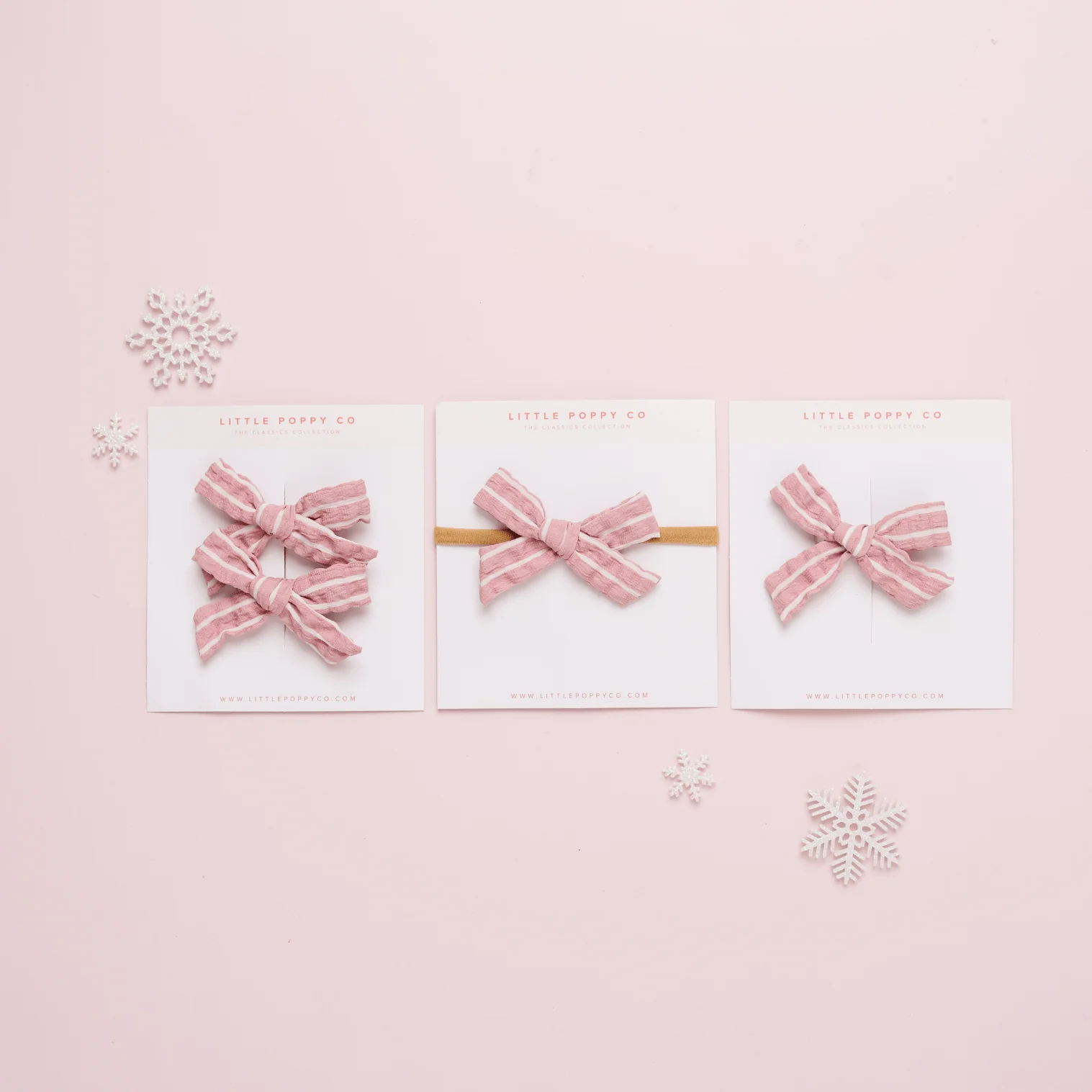 Pink and White Stripe Pigtail Bow Clip - Image 3