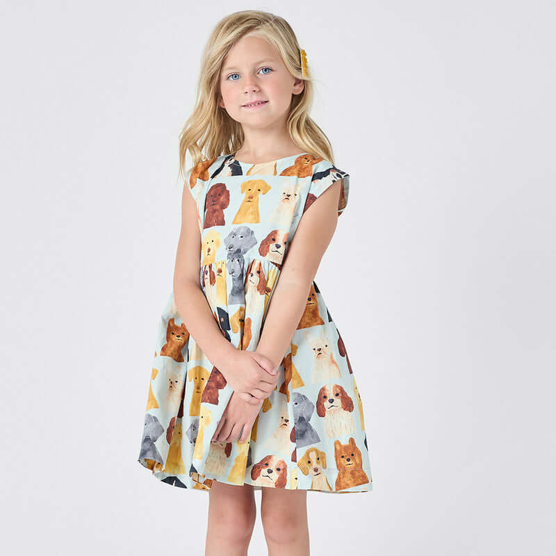 Cotton Adaline Dress - Light Blue Watercolor Dogs - Image 2