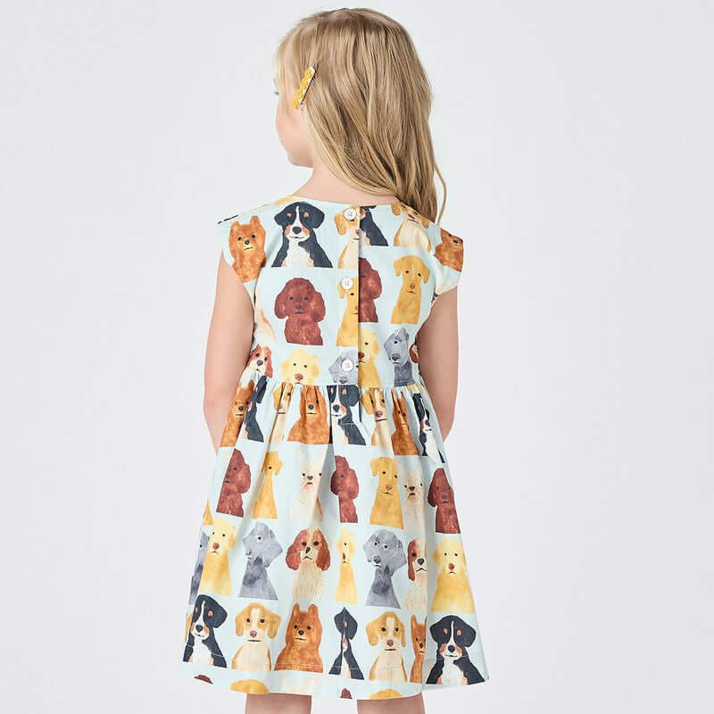 Cotton Adaline Dress - Light Blue Watercolor Dogs - Image 3
