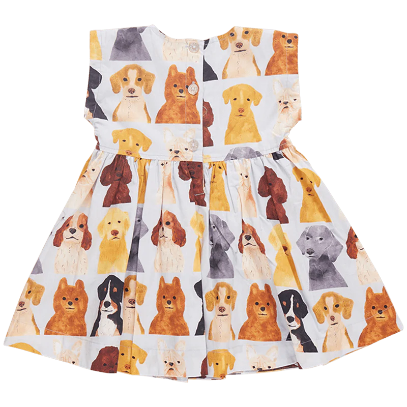 Cotton Adaline Dress - Light Blue Watercolor Dogs - Image 4