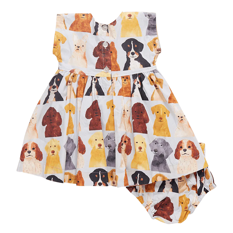 Cotton Adaline Dress Set - Light Blue Watercolor Dogs - Image 2