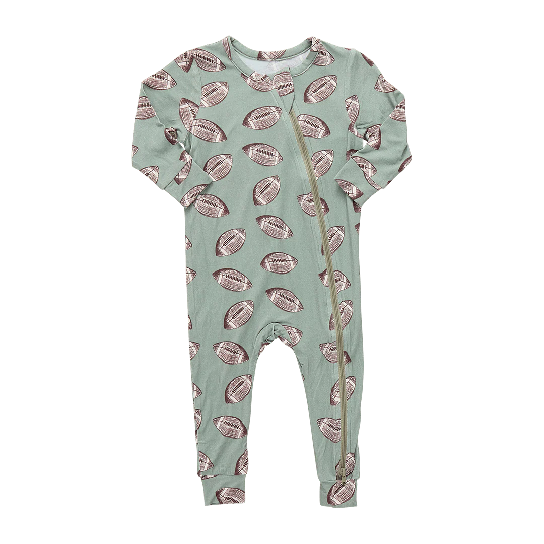 Bamboo Convertible Footie Romper - Green Flying Footballs