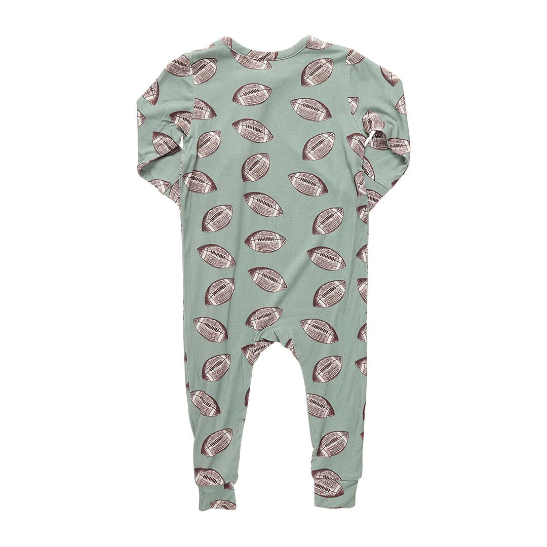 Bamboo Convertible Footie Romper - Green Flying Footballs - Image 2