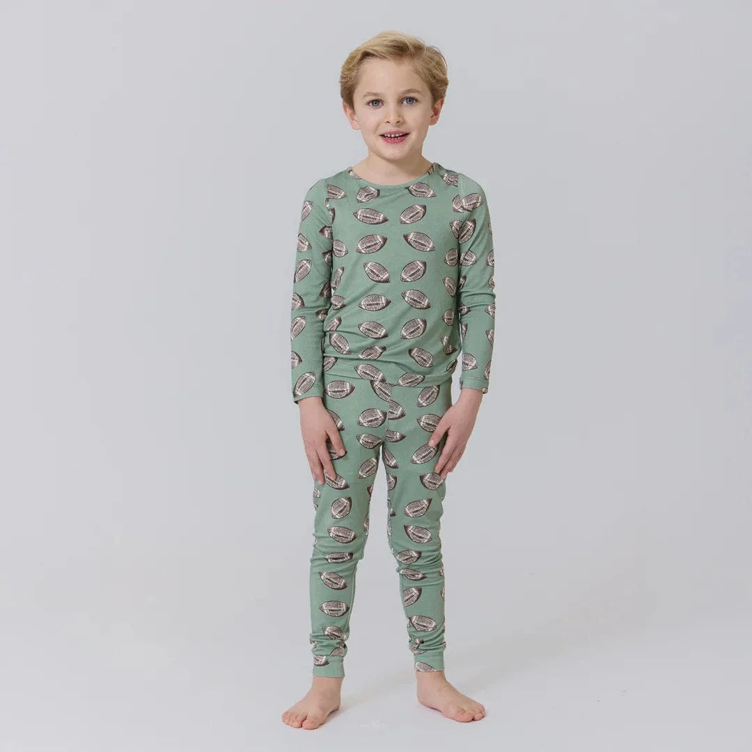 Bamboo Long Sleeve Pajama Set - Green Flying Footballs - Image 2