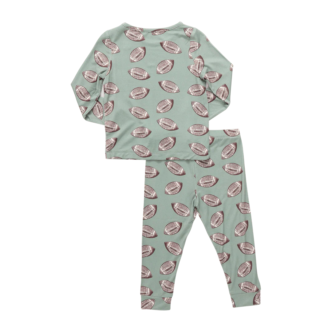 Bamboo Long Sleeve Pajama Set - Green Flying Footballs - Image 3