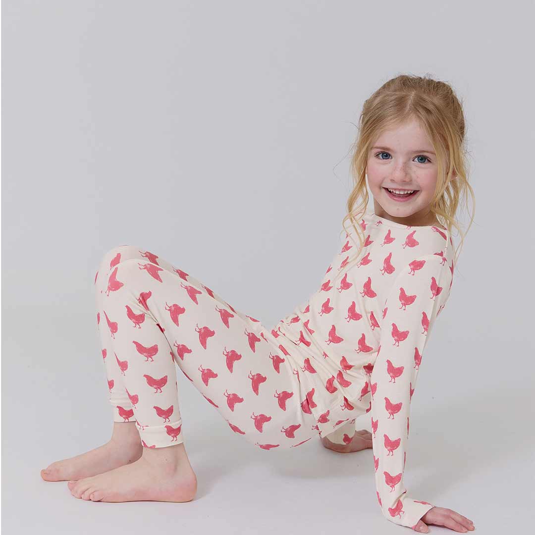 Bamboo Long Sleeve Pajama Set - Pink Chickens - Image 2