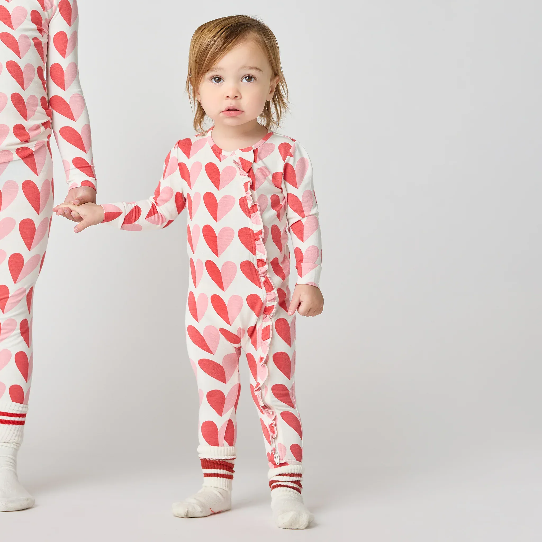 Bamboo Ruffle Convertible Footie Romper - Pink Half Hearts - Image 2