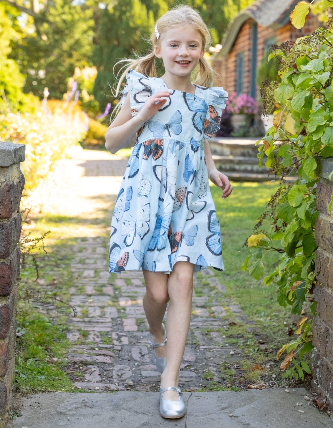 Cotton Elsie Dress - Blue Vintage Butterflies - Image 2