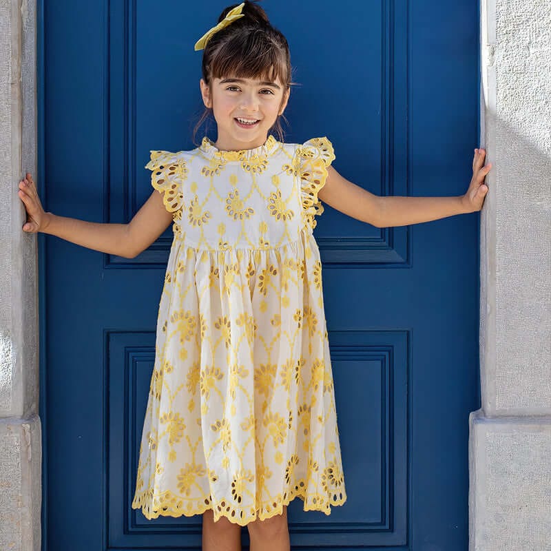 Cotton Cynthia Dress - Bright Yellow Eyelet - Image 2
