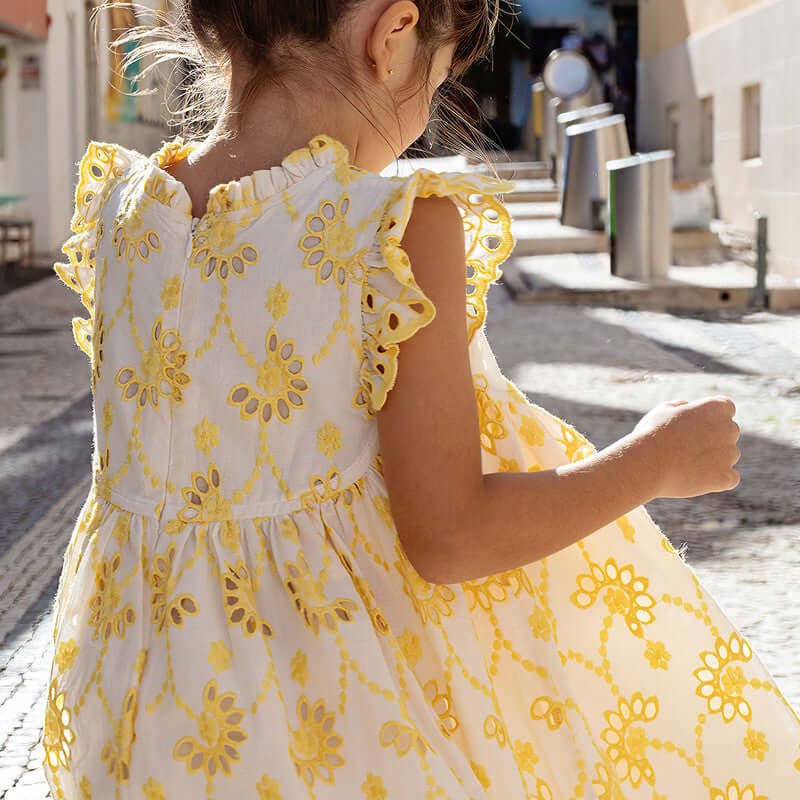 Cotton Cynthia Dress - Bright Yellow Eyelet - Image 3