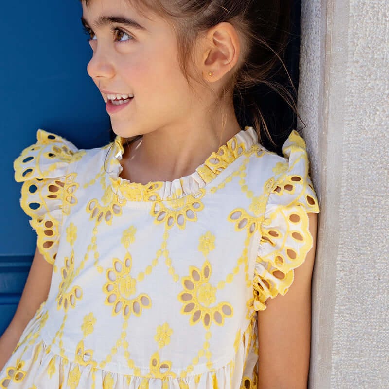 Cotton Cynthia Dress - Bright Yellow Eyelet - Image 4