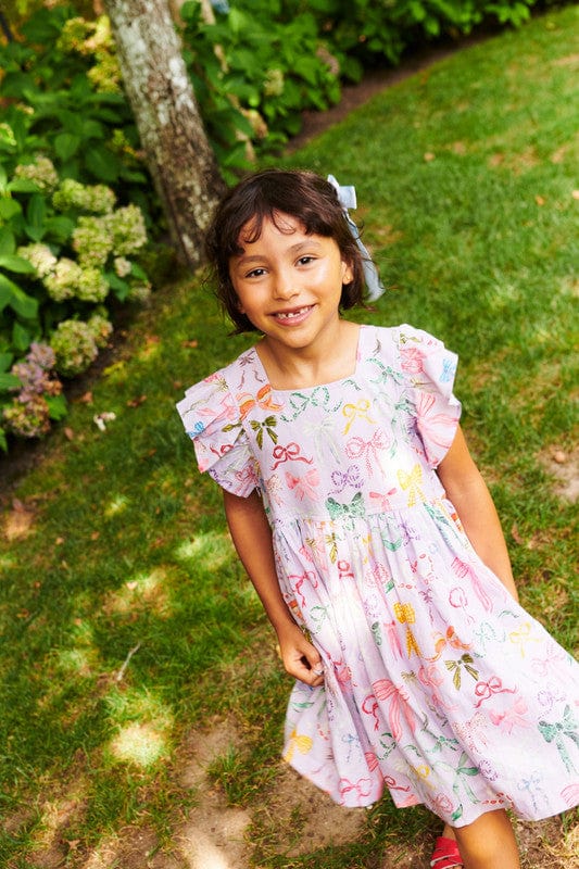 Cotton Elsie Dress - Lavender Watercolor Bows - Image 2