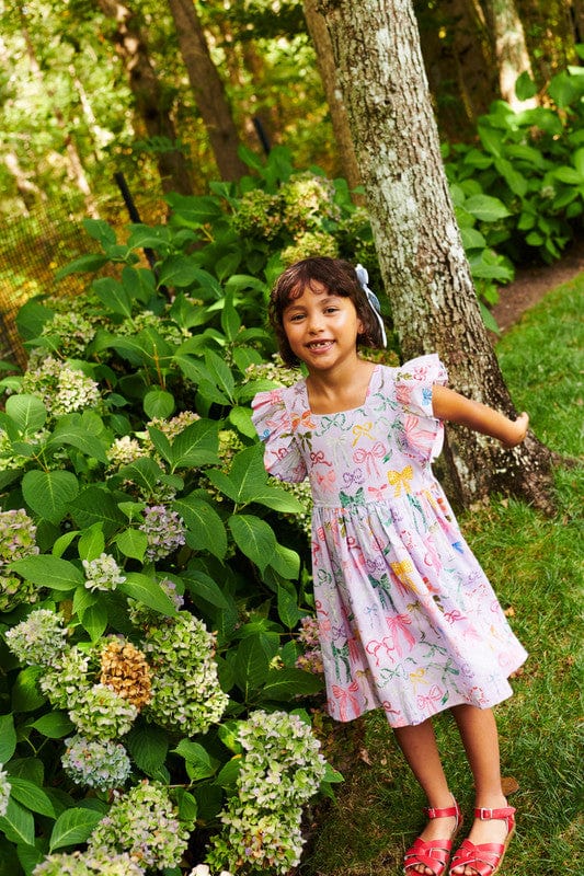 Cotton Elsie Dress - Lavender Watercolor Bows - Image 3