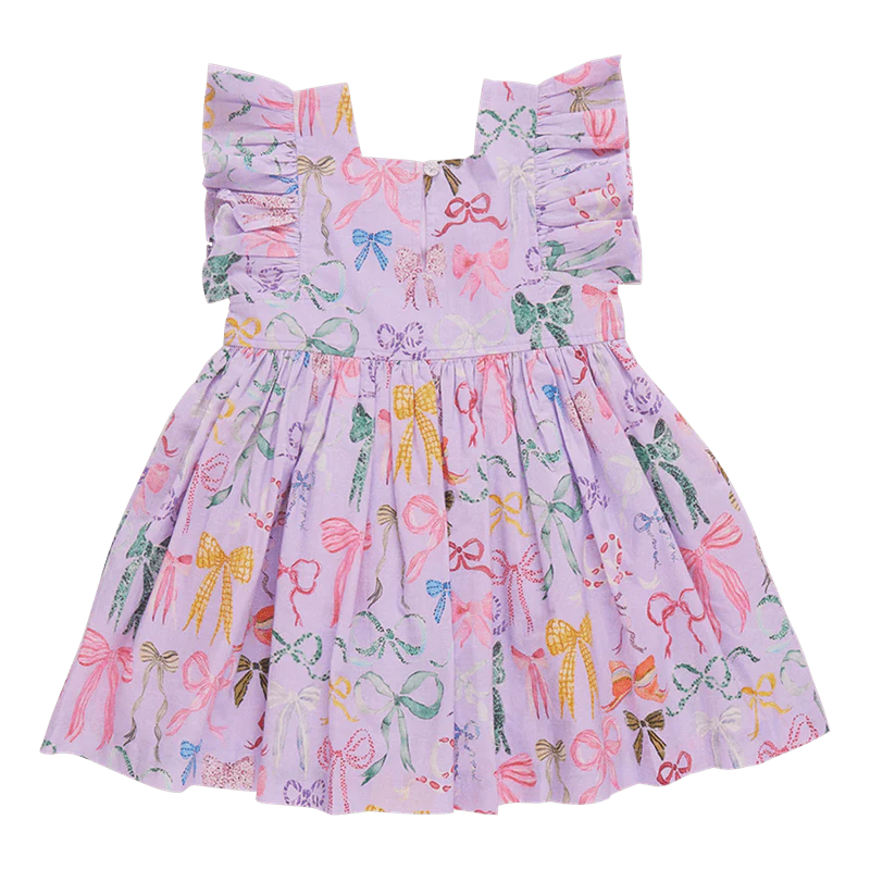 Cotton Elsie Dress - Lavender Watercolor Bows - Image 4