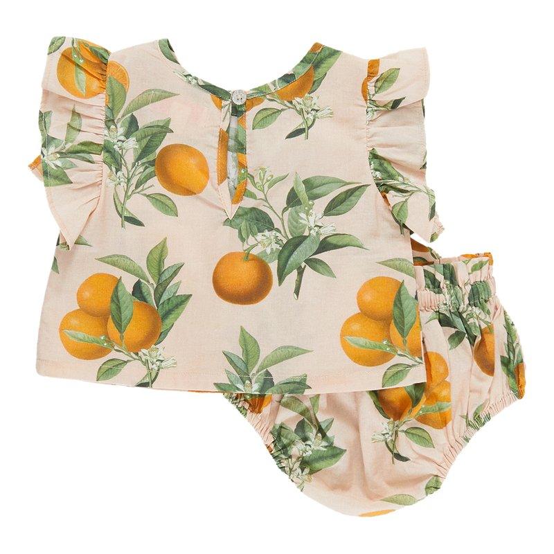 Girl's Abigail 2-Piece Set - Pink Botanicals Oranges - Image 2