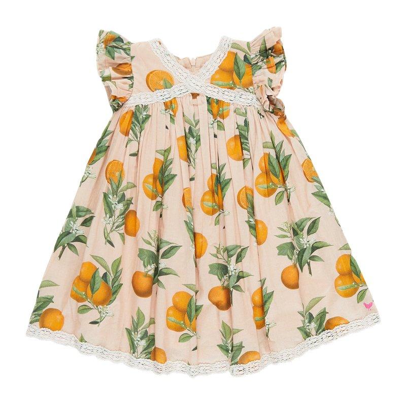 Girl's Katherine Dress - Pink Botanical Oranges