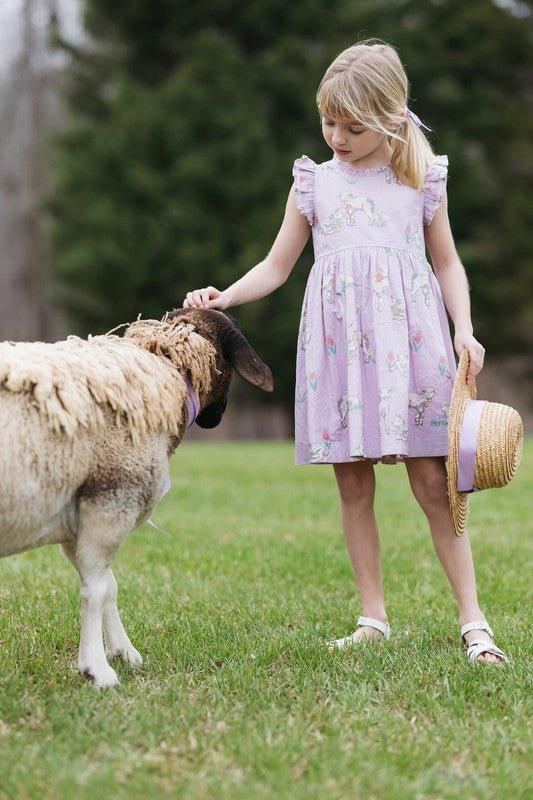 Girl's Leila Dress - Lavender Lambs - Image 2
