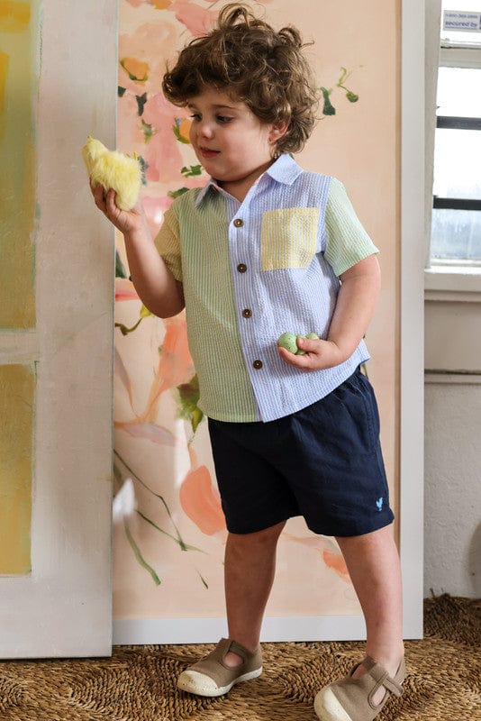Short Sleeve Jack Shirt - Color Block Seersucker - Image 2