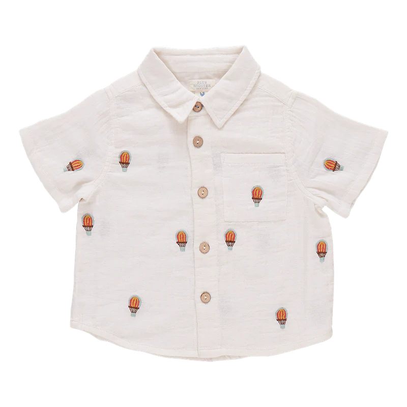 Cotton Short Sleeve Jack Shirt - Hot Air Balloons