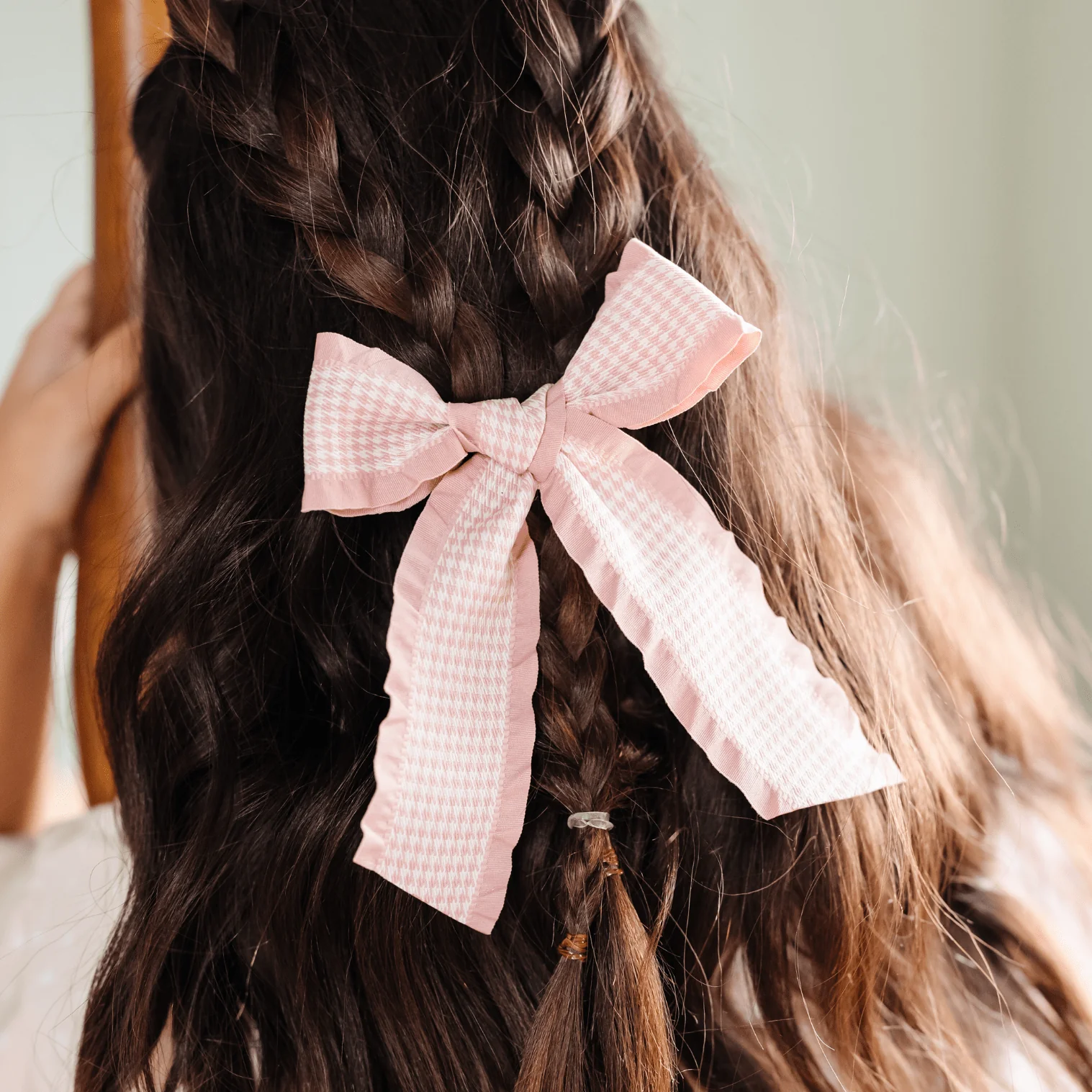 Pink Houndstooth Ribbon Bow Clip - Image 2