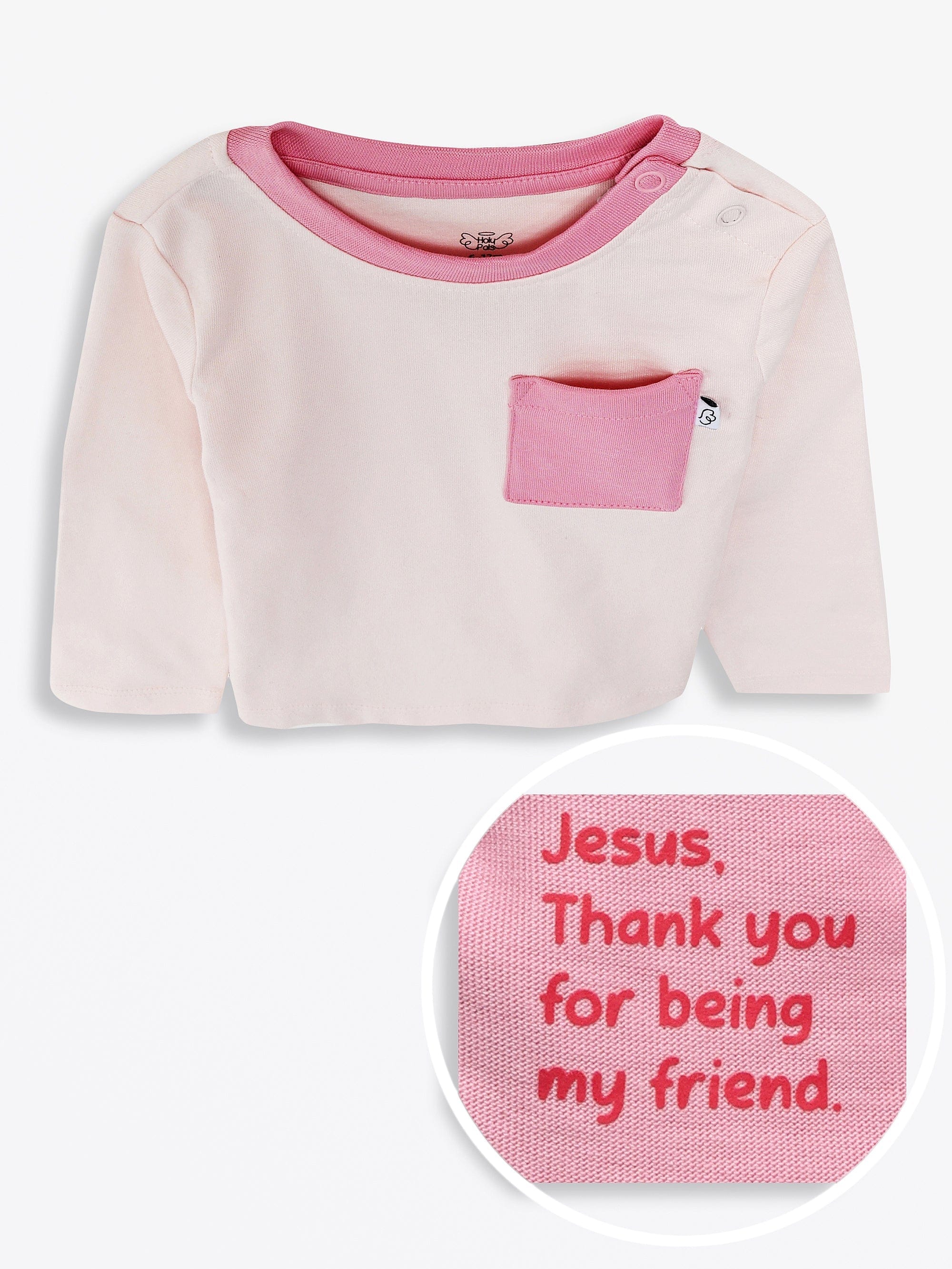 Pink Prayer Pocket Cotton Long Sleeve T-Shirt - Image 8