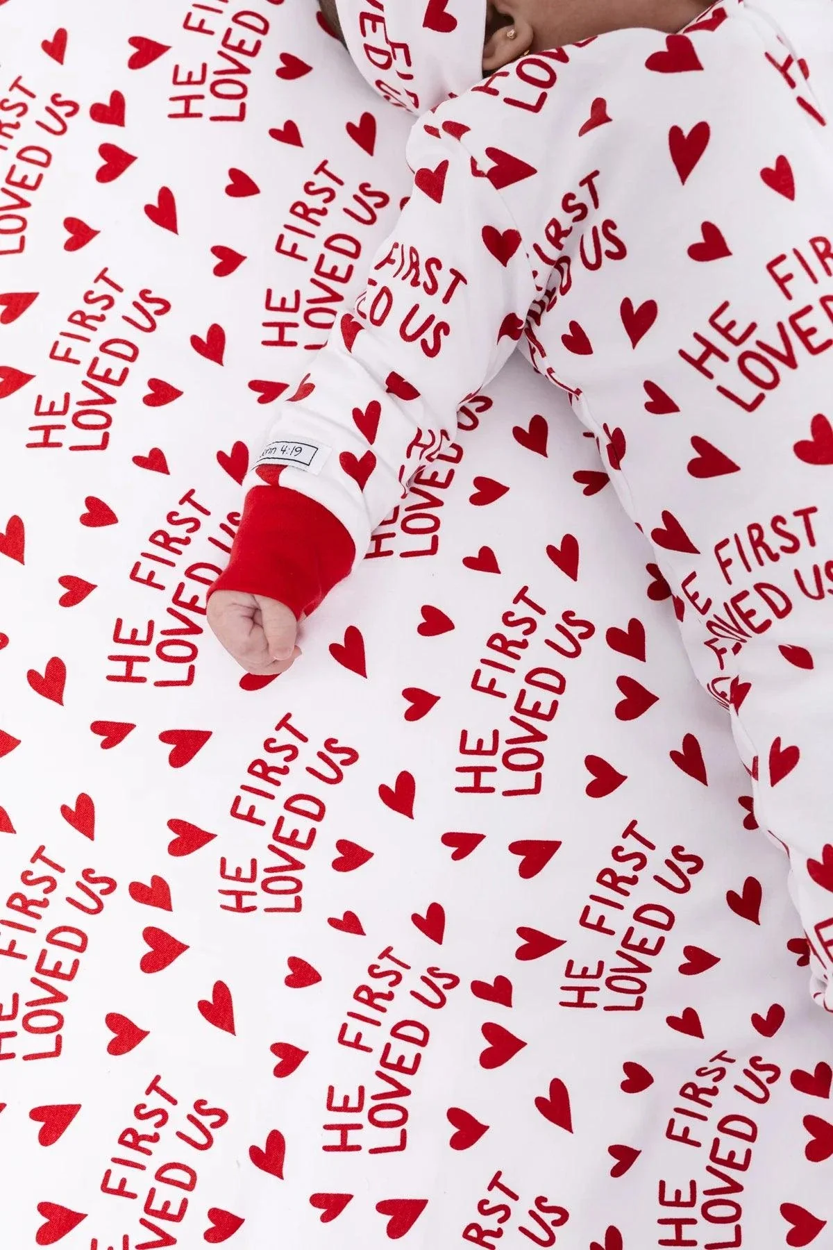 Cotton Footie With Zipper - Red He First Loved Us - Image 2