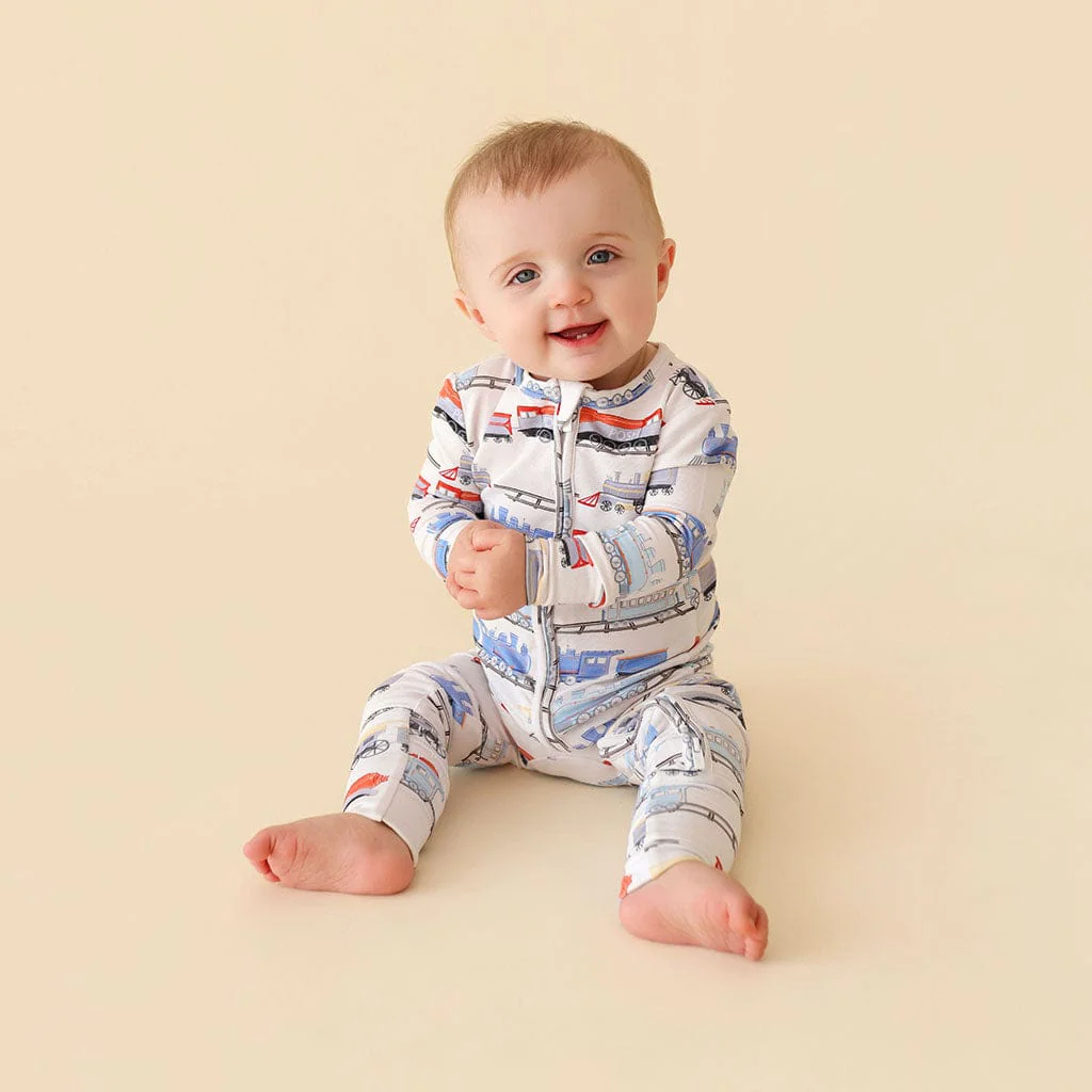 Bamboo Convertible Footie Romper - Landon (Trains) - Image 3