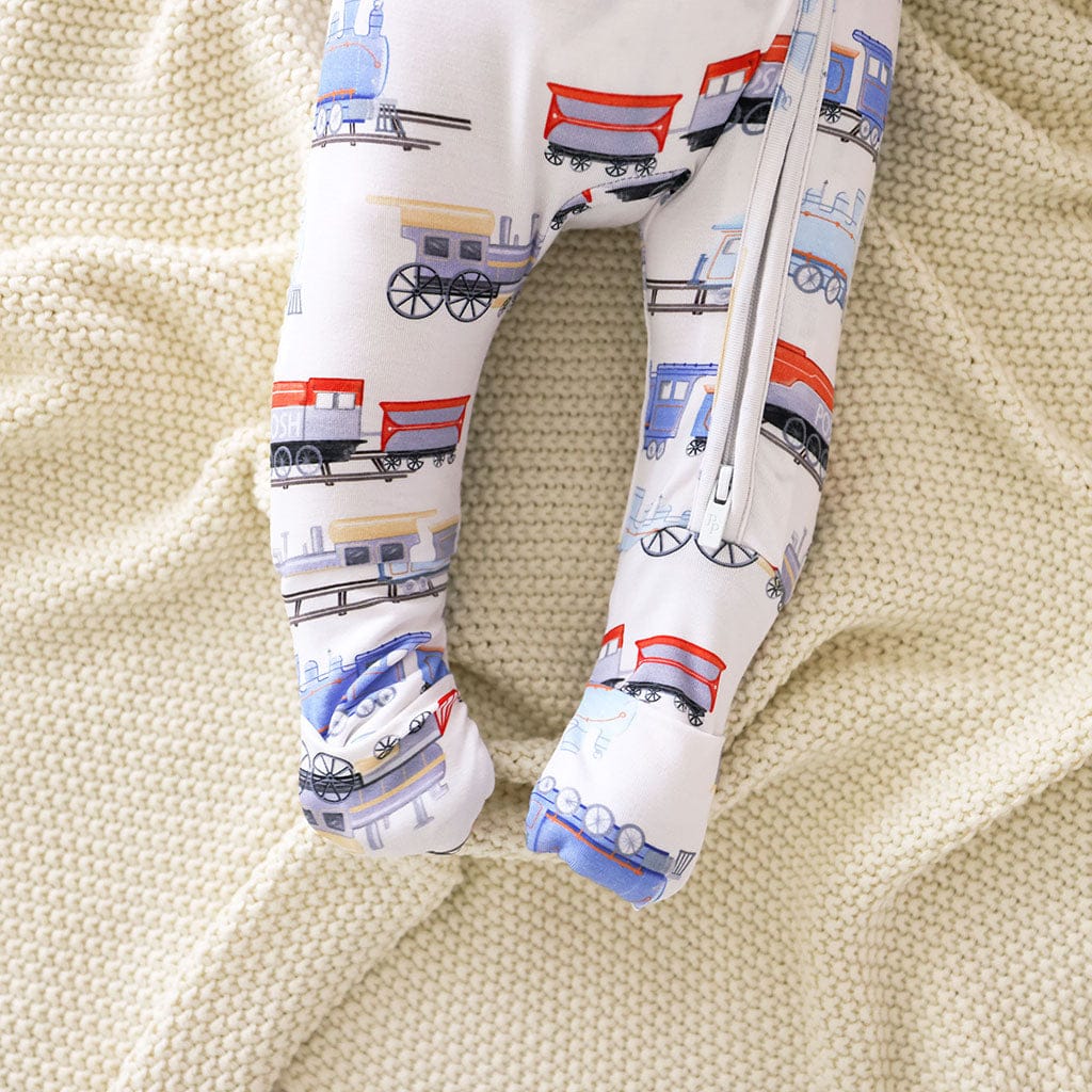 Bamboo Convertible Footie Romper - Landon (Trains) - Image 4