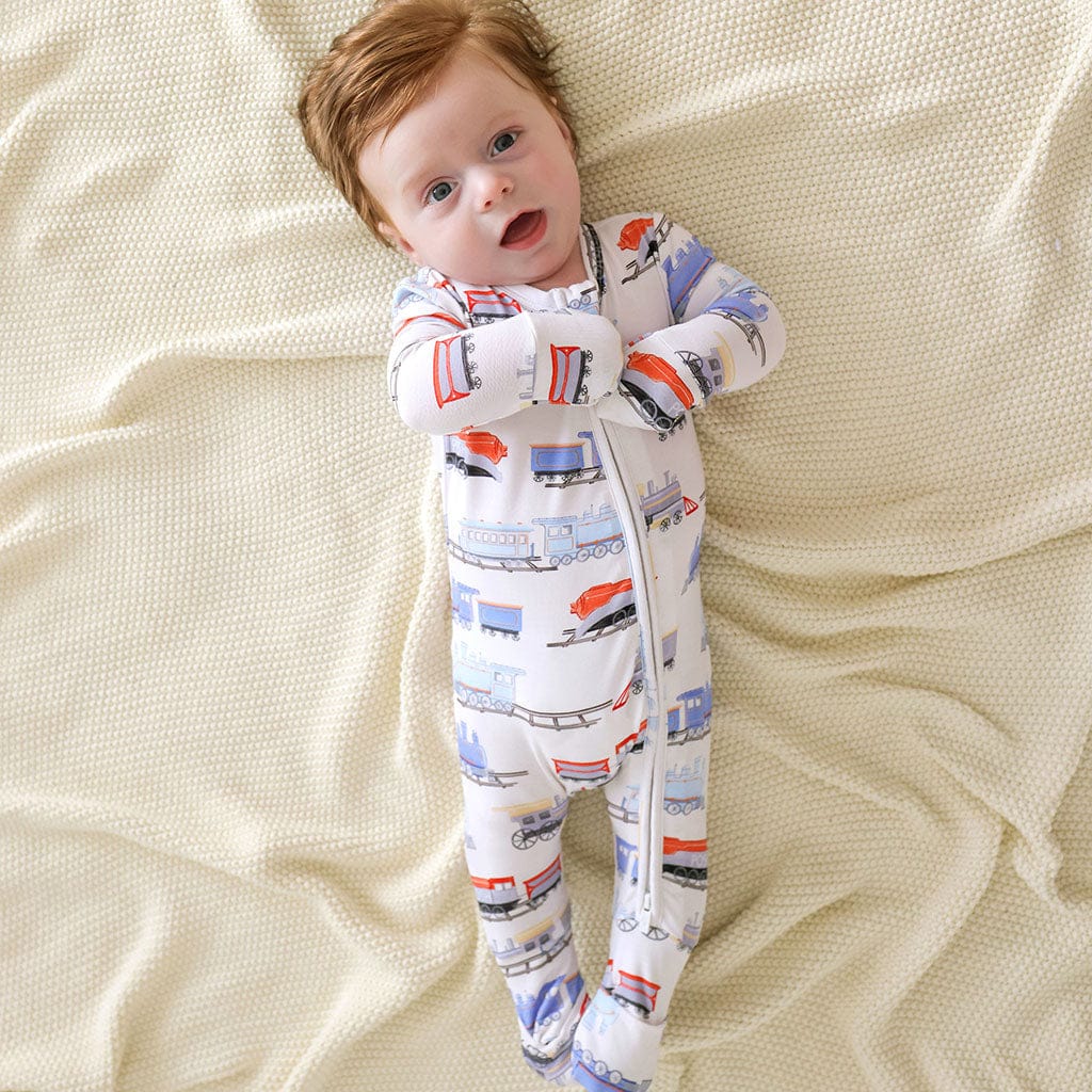 Bamboo Convertible Footie Romper - Landon (Trains) - Image 5