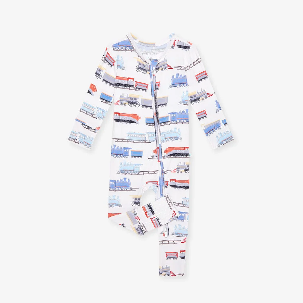 Bamboo Convertible Footie Romper - Landon (Trains) - Image 6