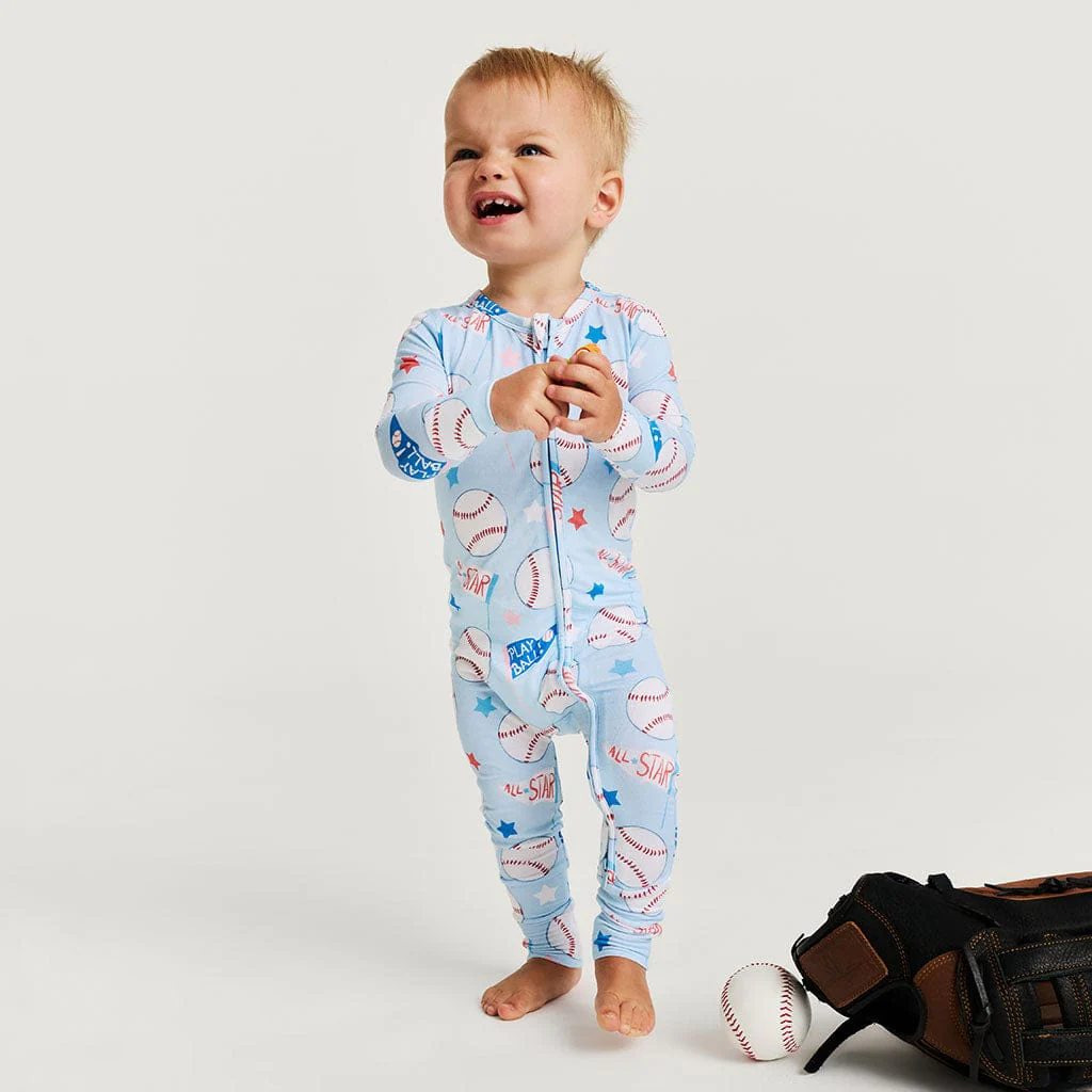 Bamboo Convertible Footie Romper - Play Ball (Baseballs) - Image 5