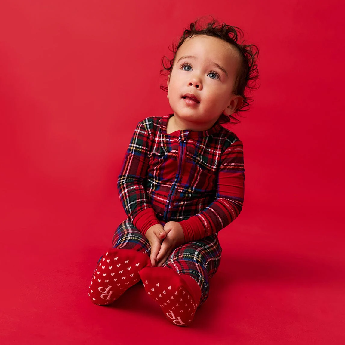 Bamboo Convertible Footie Romper - Red Tartan Plaid - Image 2