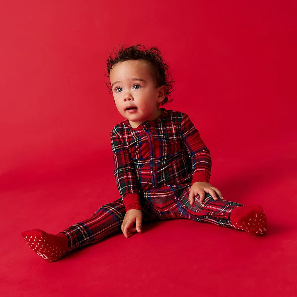 Bamboo Convertible Footie Romper - Red Tartan Plaid - Image 3