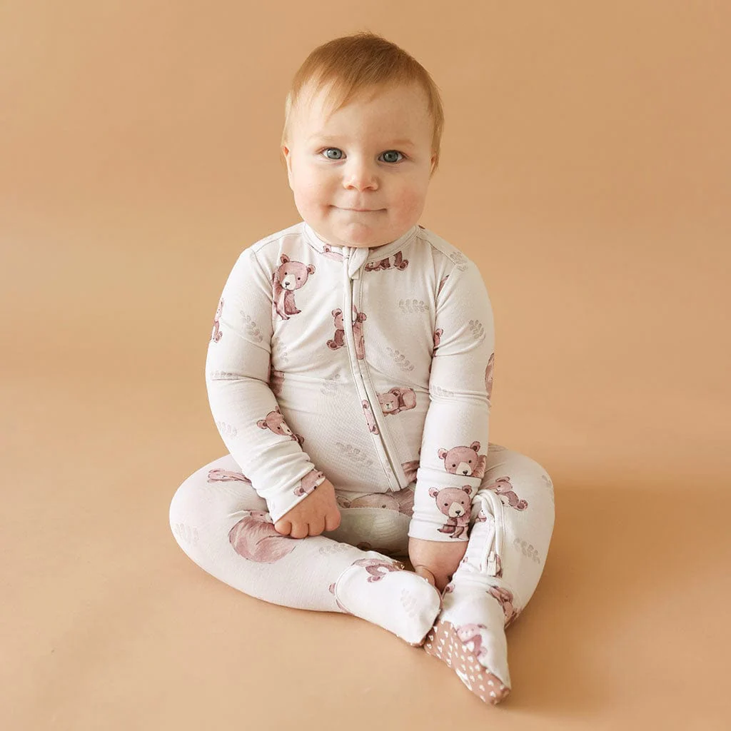 Bamboo Footie with 2-Way Zipper - Bernard (Bear) - Image 3