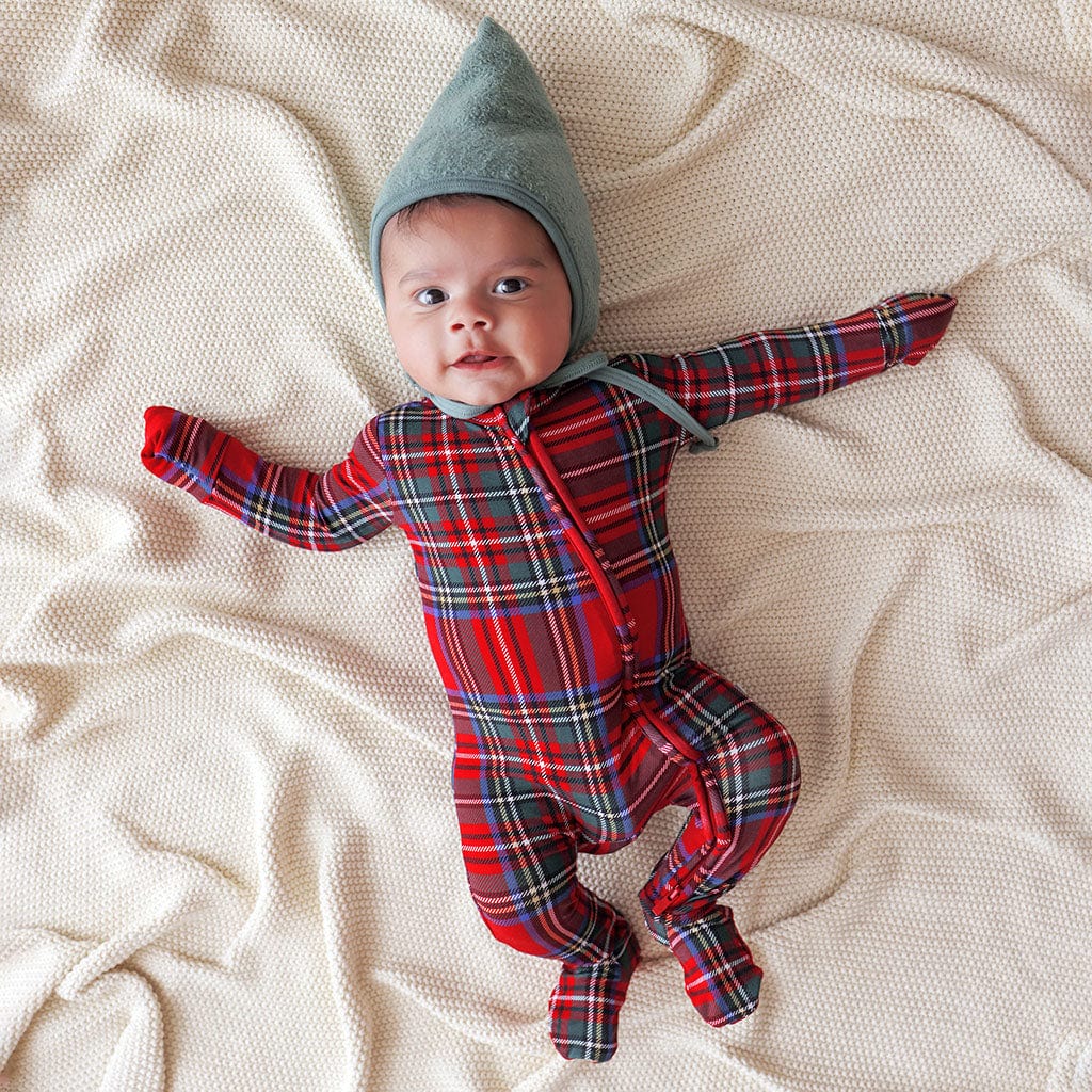Bamboo Footie with 2-Way Zipper - Red Tartan Plaid - Image 4