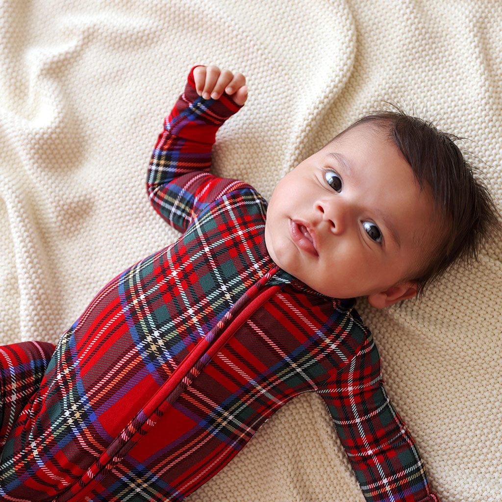 Bamboo Footie with 2-Way Zipper - Red Tartan Plaid - Image 5
