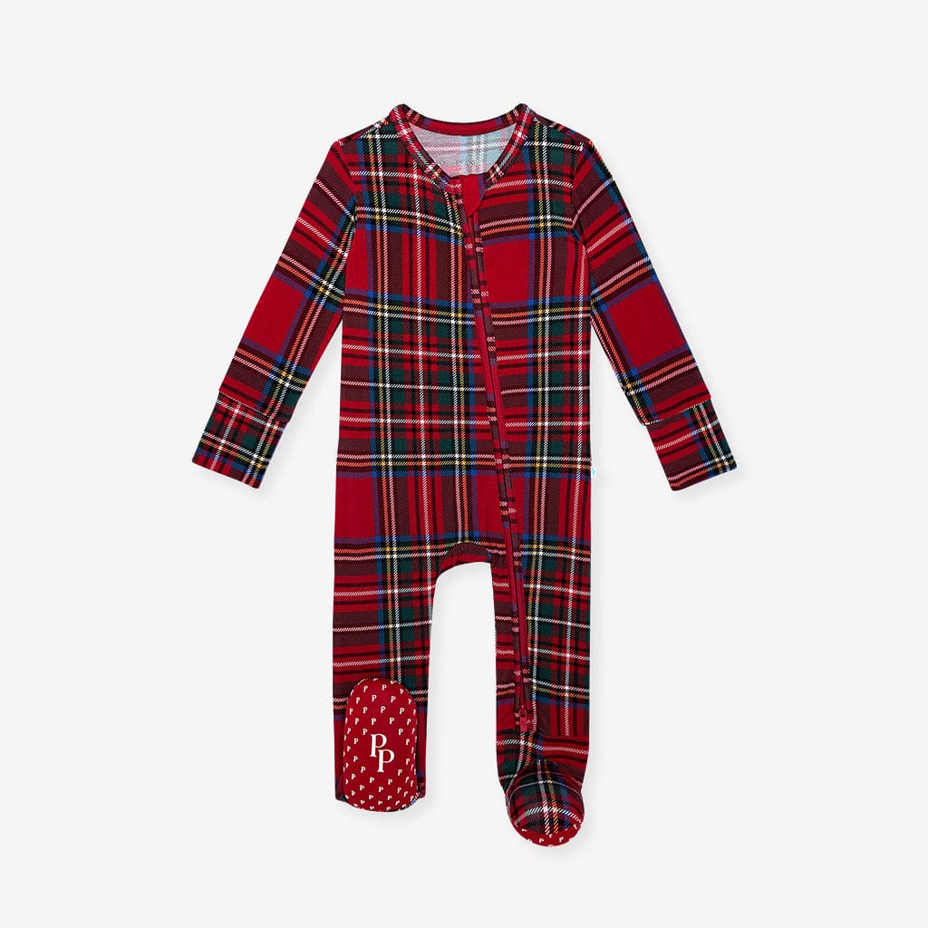 Bamboo Footie with 2-Way Zipper - Red Tartan Plaid - Image 6