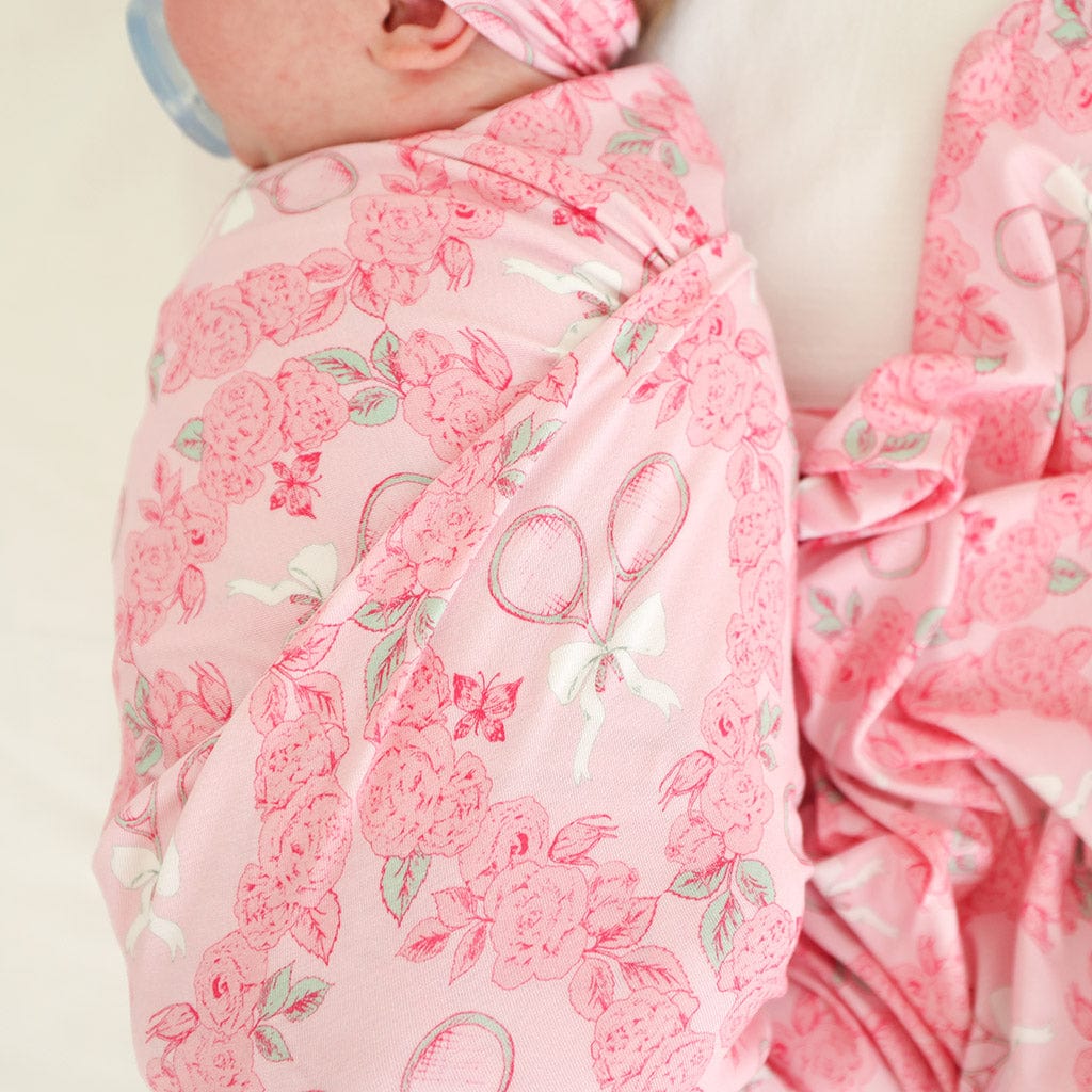 Bamboo Infant Swaddle and Headwrap Set - Mirra (Tennis) - Image 3