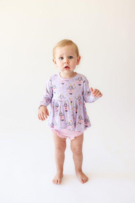 Bamboo Long Sleeve Basic Peplum Top & Bloomer Outfit Set - Philomena (Hippos) - Image 2