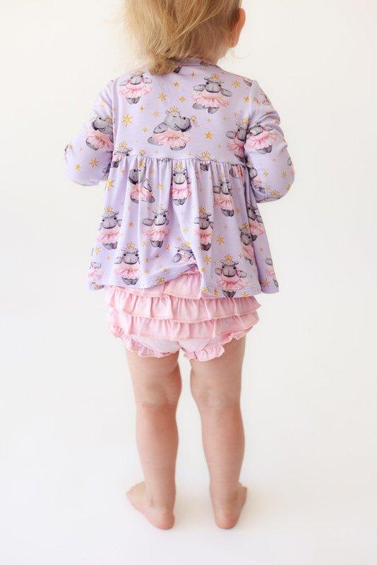 Bamboo Long Sleeve Basic Peplum Top & Bloomer Outfit Set - Philomena (Hippos) - Image 3