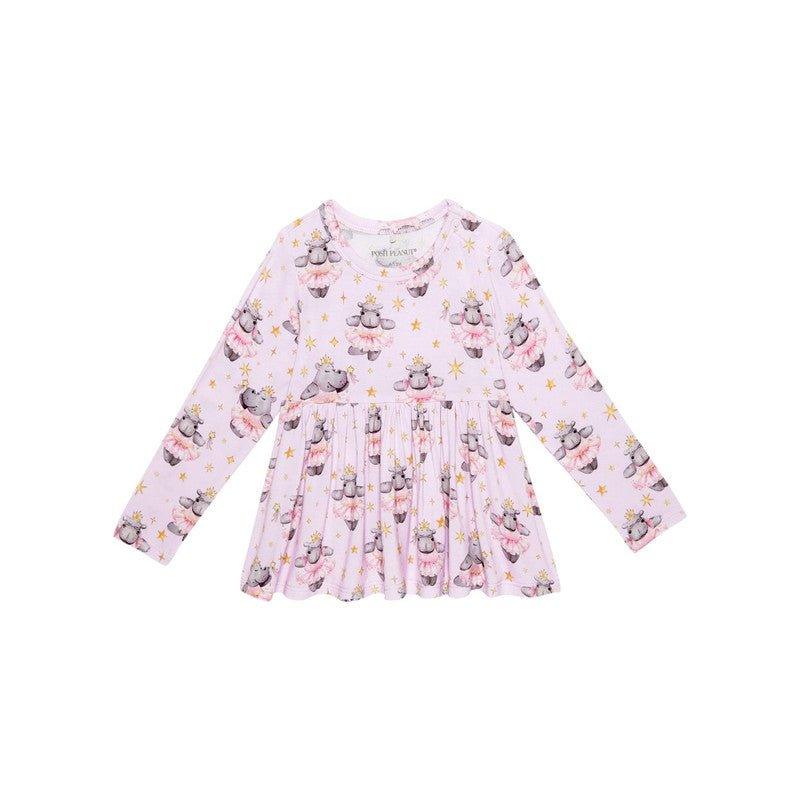 Bamboo Long Sleeve Basic Peplum Top & Bloomer Outfit Set - Philomena (Hippos) - Image 4