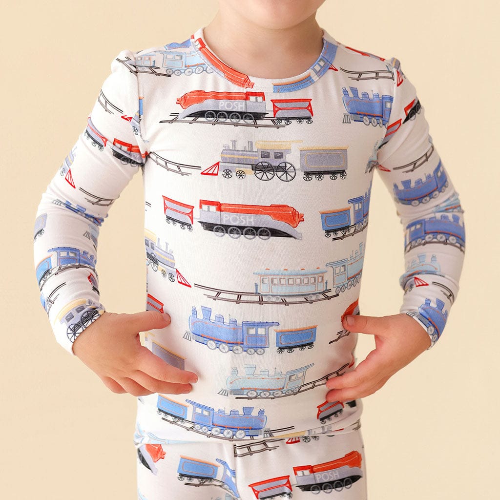 Bamboo Long Sleeve Pajama Set - Landon (Trains) - Image 2