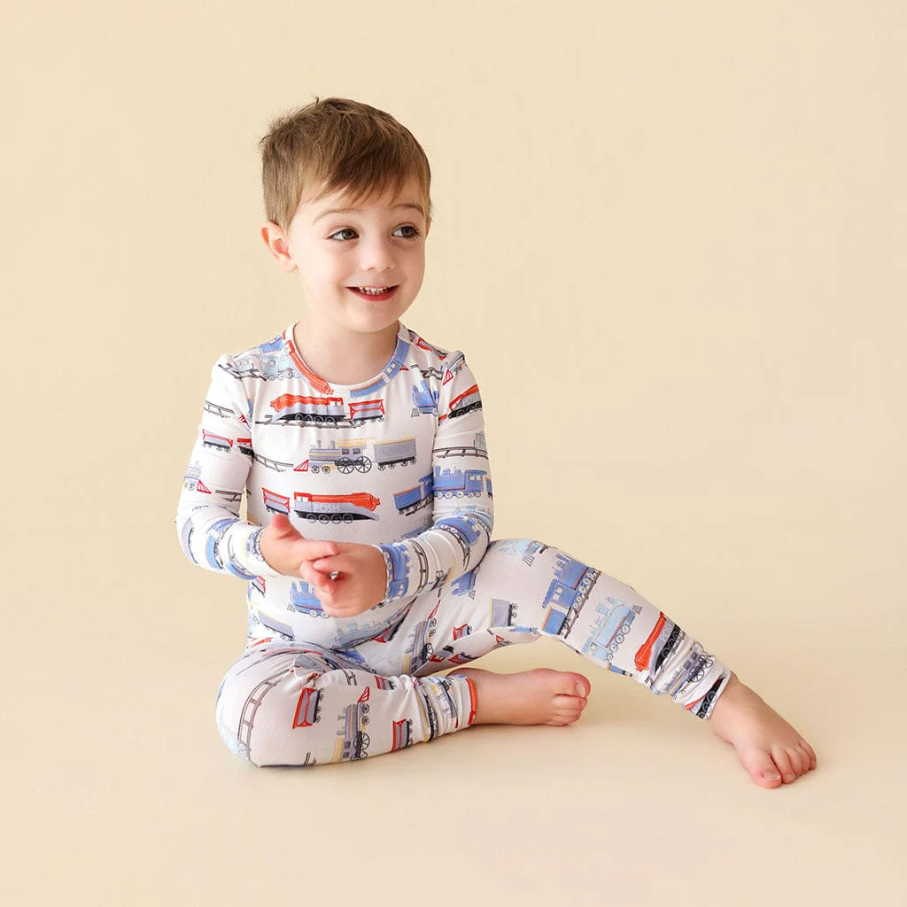 Bamboo Long Sleeve Pajama Set - Landon (Trains) - Image 3