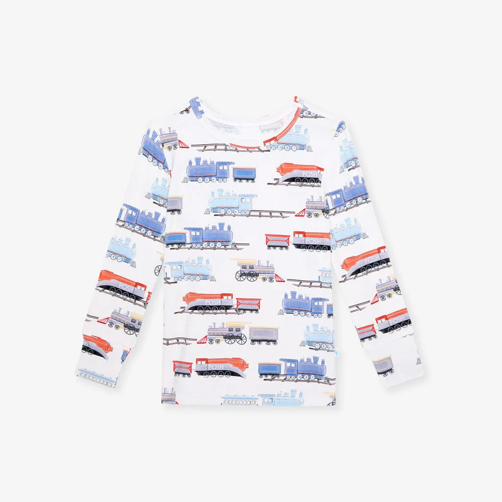 Bamboo Long Sleeve Pajama Set - Landon (Trains) - Image 5