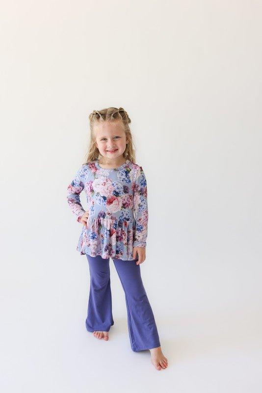 Bamboo Long Sleeve Peplum Top and Bell Bottom Pants Outfit Set - Annie (Floral) - Image 2