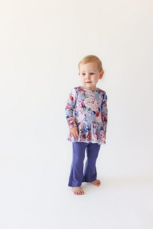 Bamboo Long Sleeve Peplum Top and Bell Bottom Pants Outfit Set - Annie (Floral) - Image 3