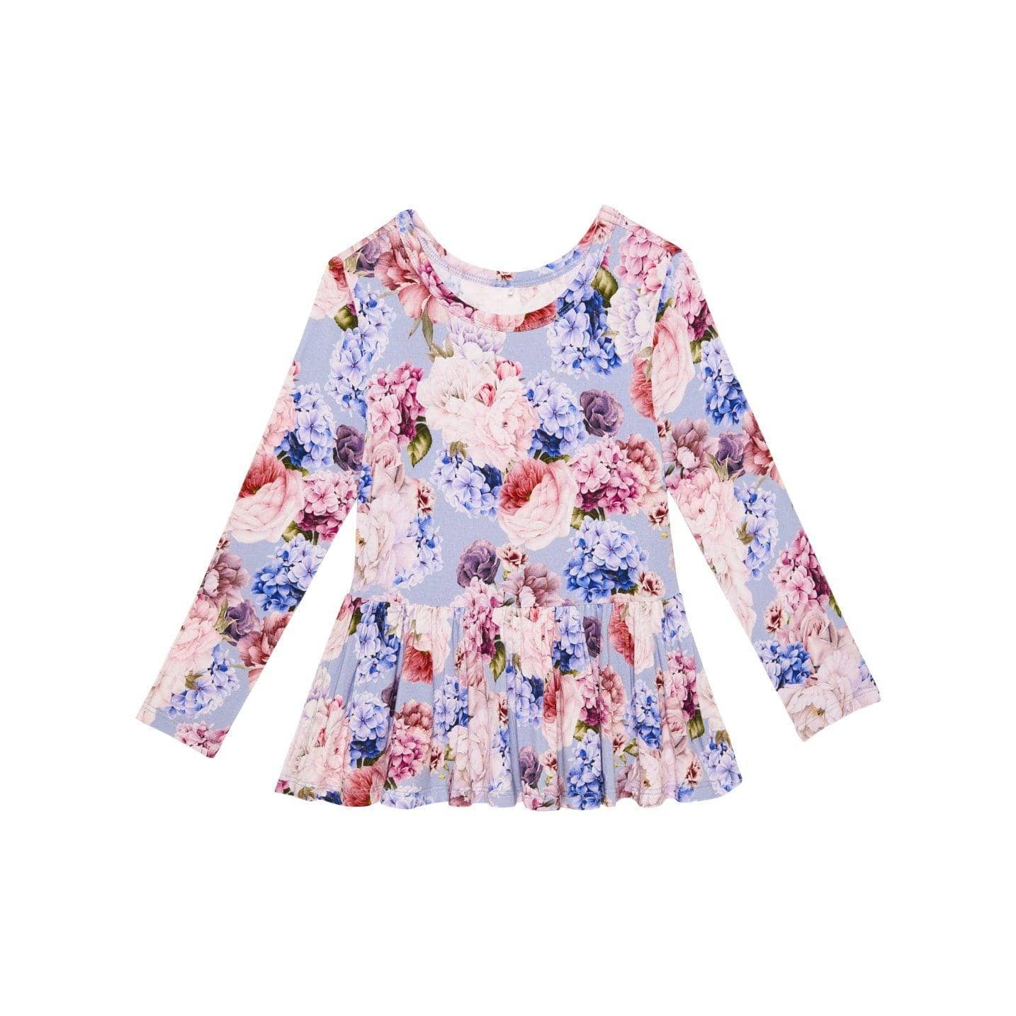 Bamboo Long Sleeve Peplum Top and Bell Bottom Pants Outfit Set - Annie (Floral) - Image 4