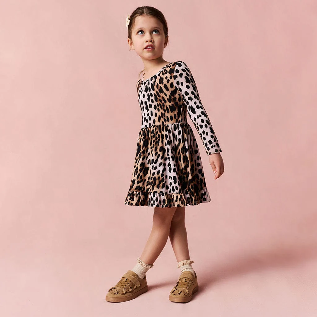 Bamboo Long Sleeve Ruffled Twirl Dress - Loretta Leopard - Image 3