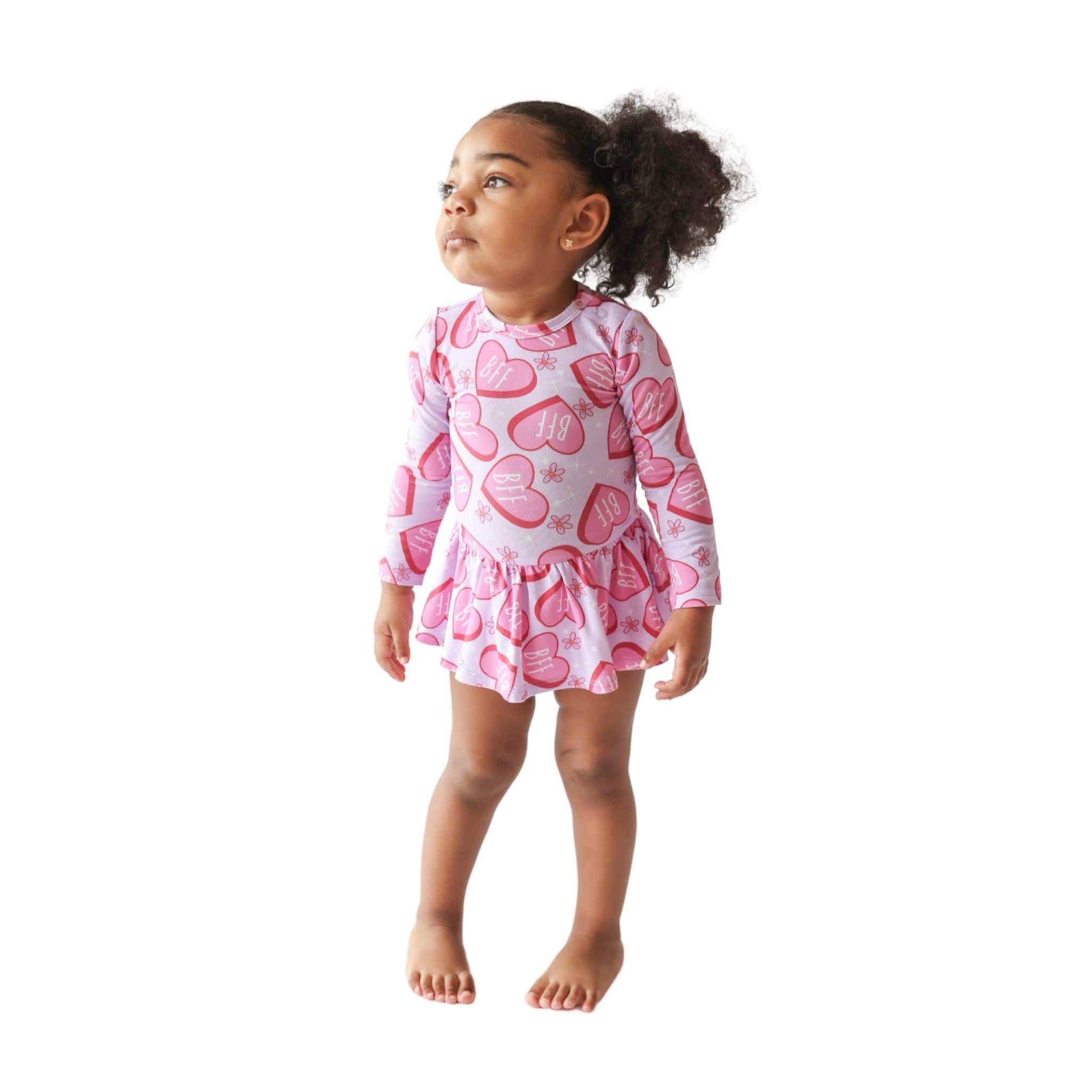Bamboo Long Sleeve Twirl Skirt Bodysuit - Besties (BFF Hearts) - Image 2